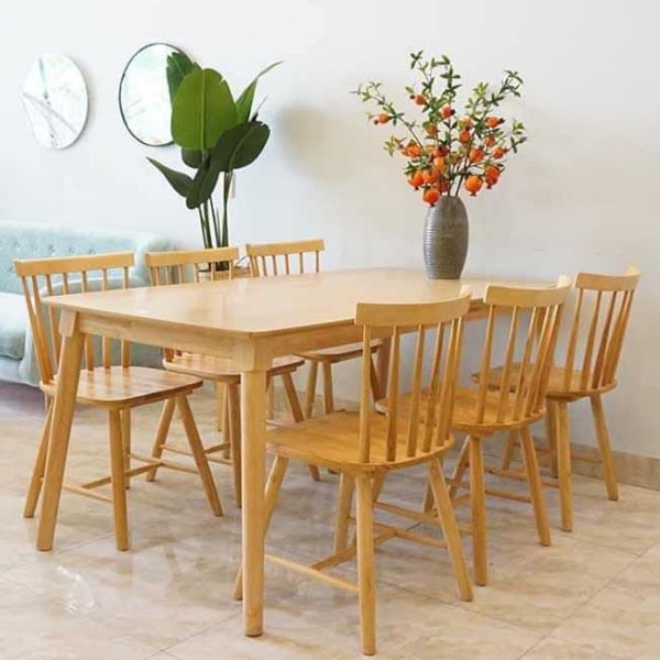 Bộ Bàn Ăn 6 Ghế Song Tiện Gỗ Cao Su