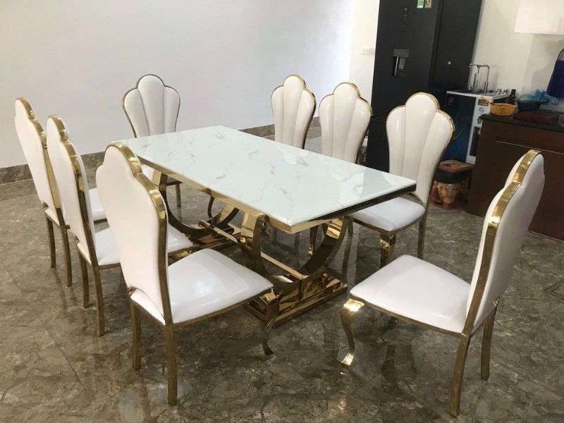 Bộ Bàn Ăn Nhập Khẩu Mạ PVD 6 Ghế HT24