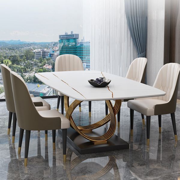 Bàn Ăn Nhập Khẩu Mặt Đá Chân Ovant Mạ PVD