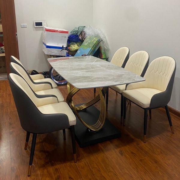 Bàn Ăn Nhập Khẩu Mặt Đá Chân Ovant Mạ PVD