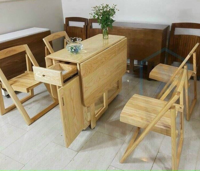 Bộ Bàn Ăn Gấp Gọn Thông Minh Gỗ Sồi 6 Ghế