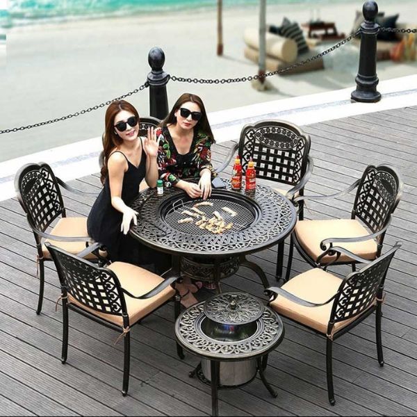 Bộ Bàn Ghế Ngoài Trời Nhôm Đúc Có Bếp Nướng ND65