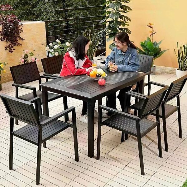 Bộ Bàn Ghế Nhôm Đúc Polywood Ngoài Trời 6 Ghế ND14