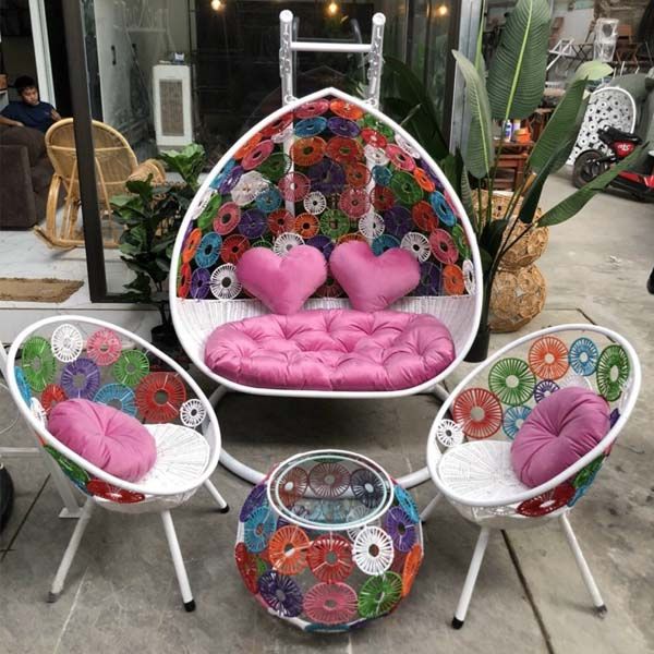 Bộ Ghế Xích Đu Đôi Mây Nhựa Sân Vườn MN44