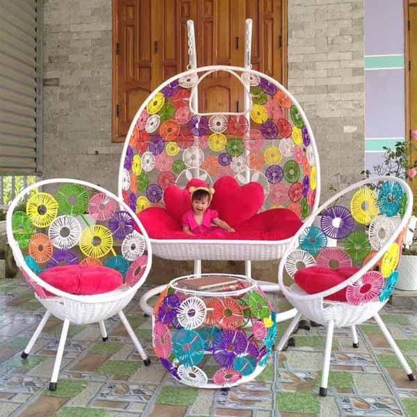 Bộ Ghế Xích Đu Đôi Mây Nhựa Sân Vườn MN44