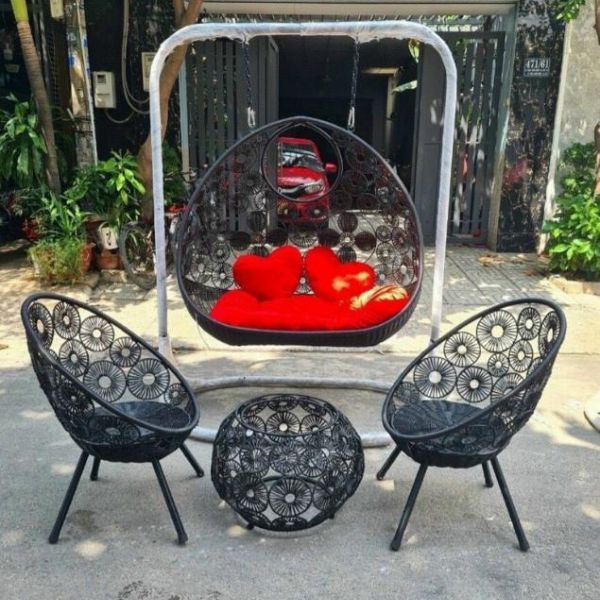 Bộ Xích Đu Đôi Đồng Tiền Mây Nhựa XD38