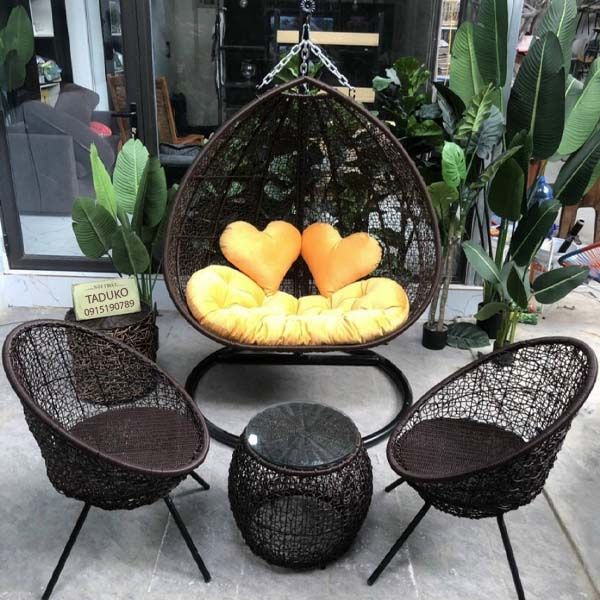 Bộ Xích Đu Đôi Mây Nhựa MN54