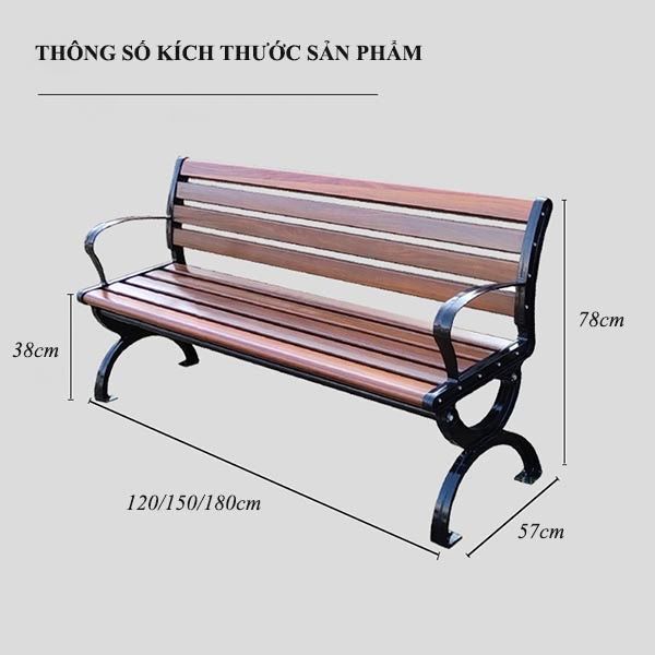 Ghế Băng Khung Nhôm Đúc Nan Nhựa Composite Giả Gỗ GB09