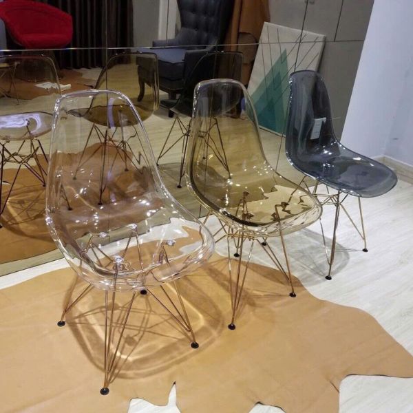 Ghế Eames Nhựa Đúc Trong Suốt Chân Sắt