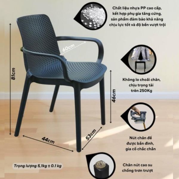 Ghế Nhựa Đúc Có Tay GN23A