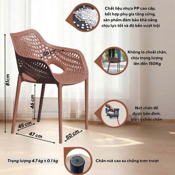 Ghế Nhựa Đúc Lưng Lưới Cao Cấp