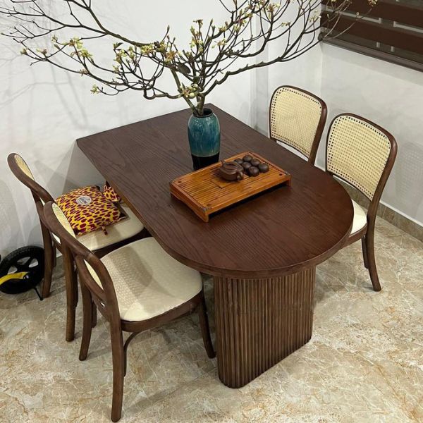 Bộ Bàn Ăn Gỗ Sồi 6 Ghế Thonet Tựa Mây
