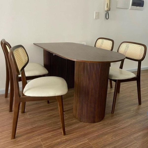 Bộ Bàn Ăn Gỗ Sồi 6 Ghế Thonet Tựa Mây