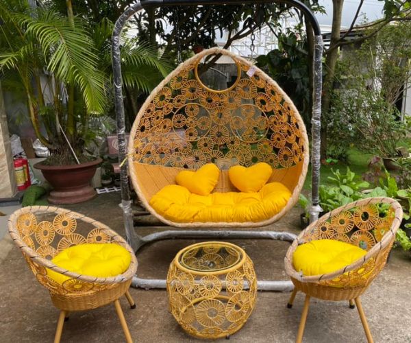 Bộ Xích Đu Đôi Đồng Tiền Mây Nhựa XD38