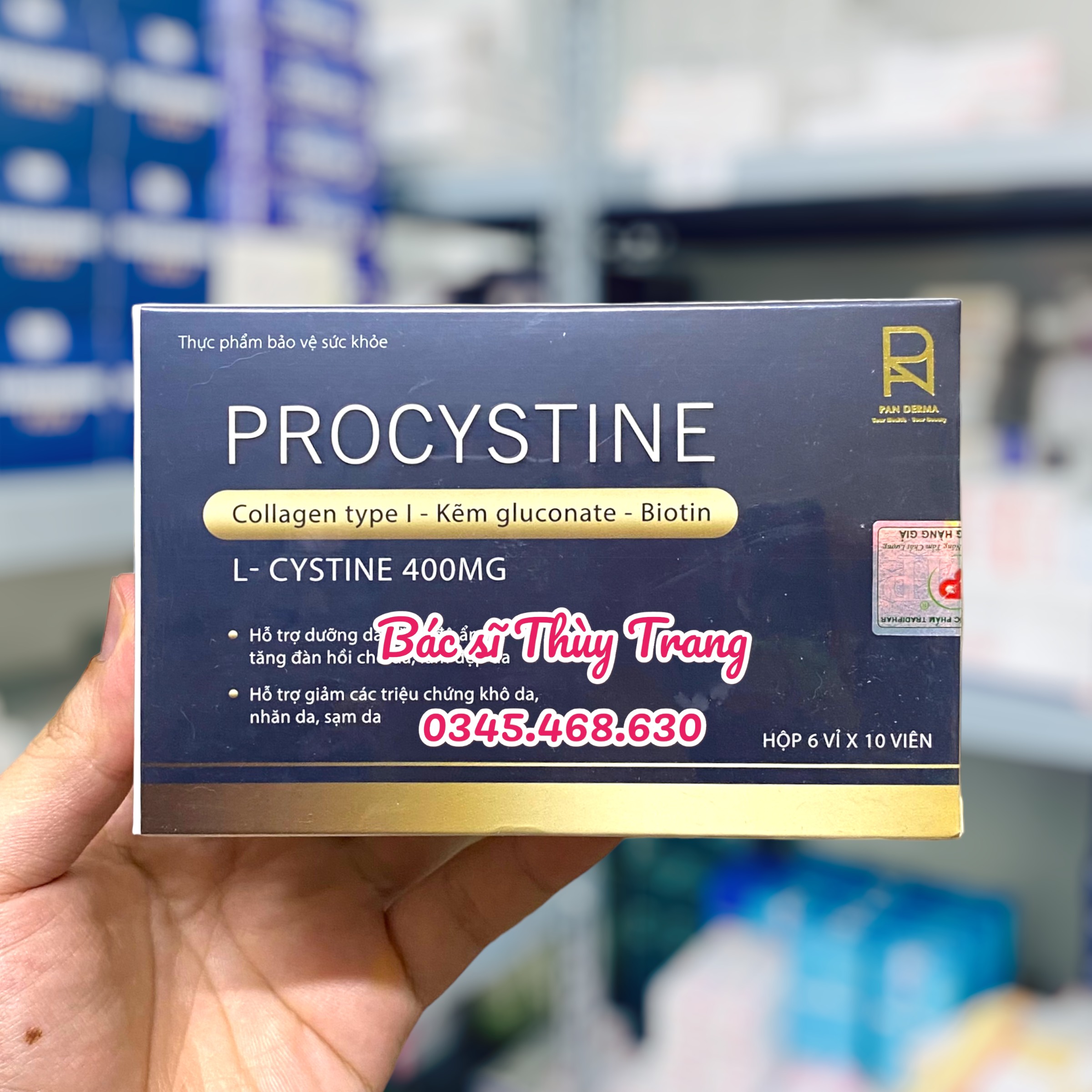 Viên uống giảm mụn trắng da PROCYSTINE L-cystine 400mg - hộp 60 viên