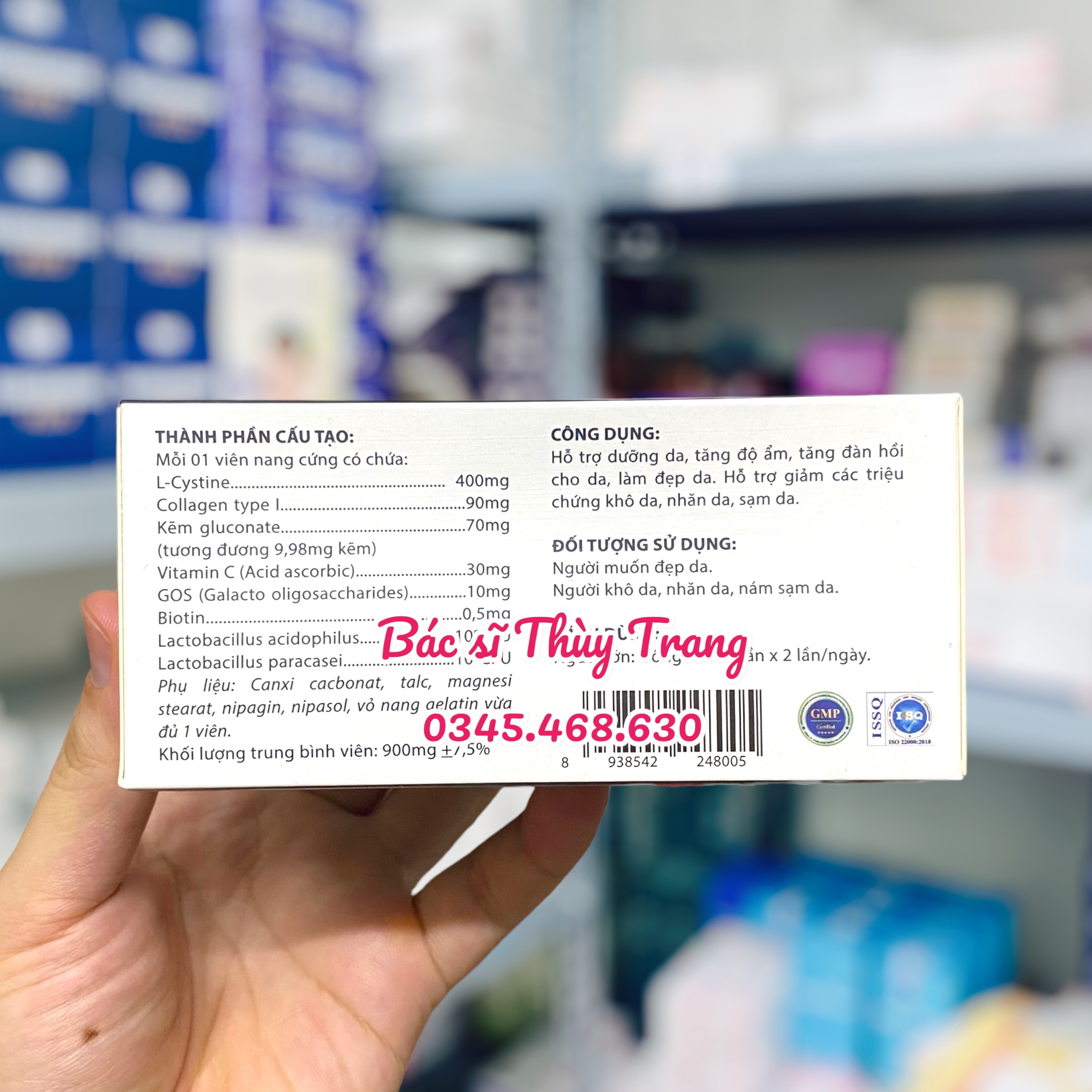 Viên uống giảm mụn trắng da PROCYSTINE L-cystine 400mg - hộp 60 viên