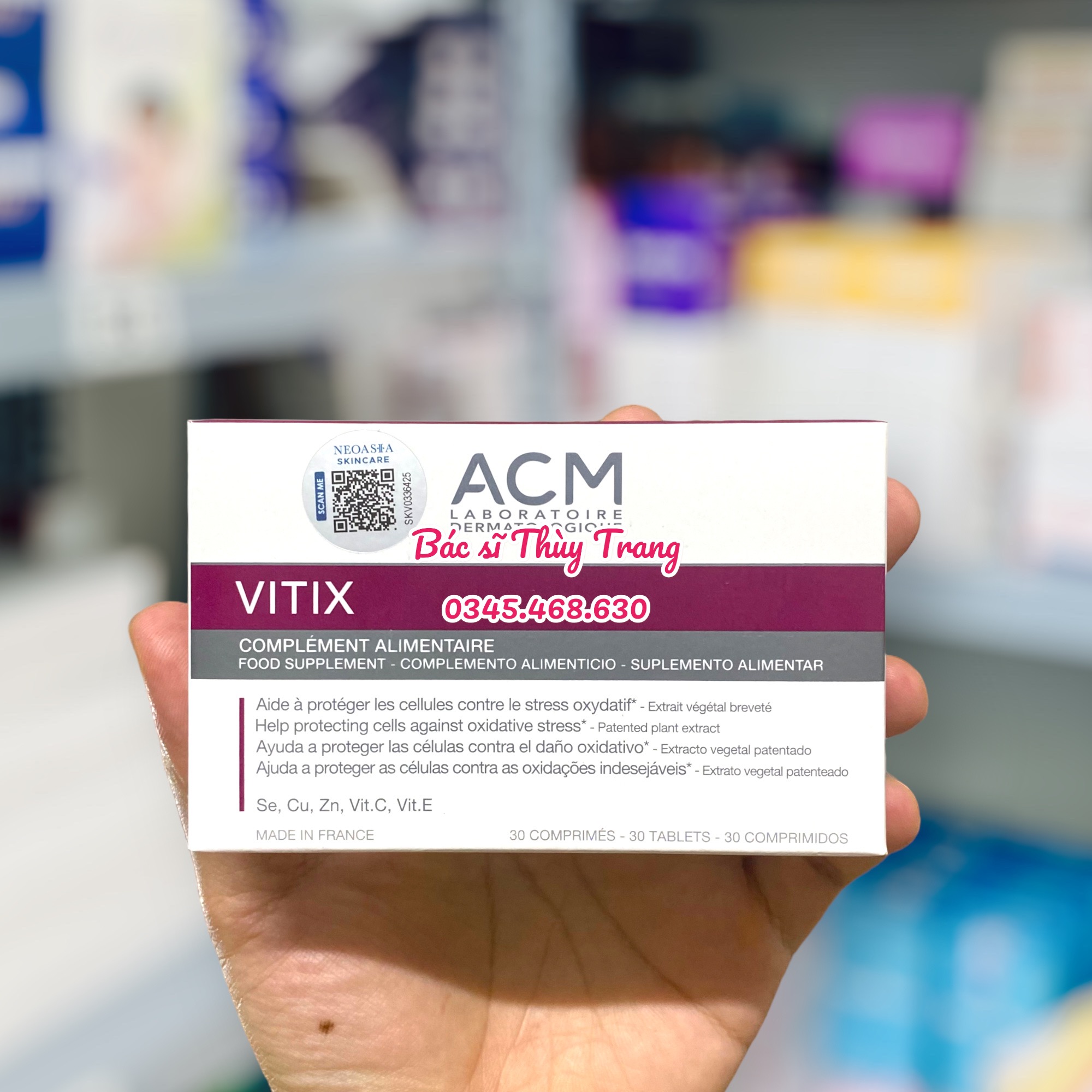 Viên Uống Điều Trị Bạch Biến ACM Vitix Hộp 30 Viên - Hỗ Trợ Phục Hồi Sắc Tố Da