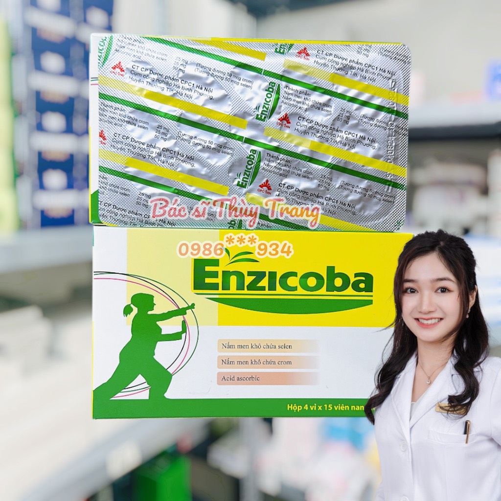 Viên uống giúp chống lão hóa, tăng sức đề kháng, bảo vệ tim mạch Enzicoba - Hộp 60 viên - Nấm men khô chứa Selen 25mg ( 50 mcg Selen), Nấm men khô chứa Crom 25mg (50mcg Crom), Vitamin C 50 mg