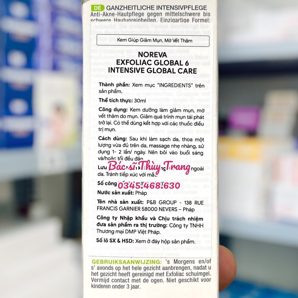 Kem dưỡng giảm mụn, mờ thâm, ngừa mụn tái phát NOREVA Exfoliac Global 6 Intensive Global Care - 30ml