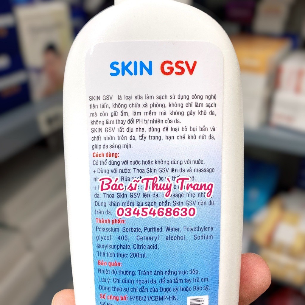 Sữa rửa mặt không chứa xà phòng cho da khô, da nhạy cảm Skin GSV - 200ml