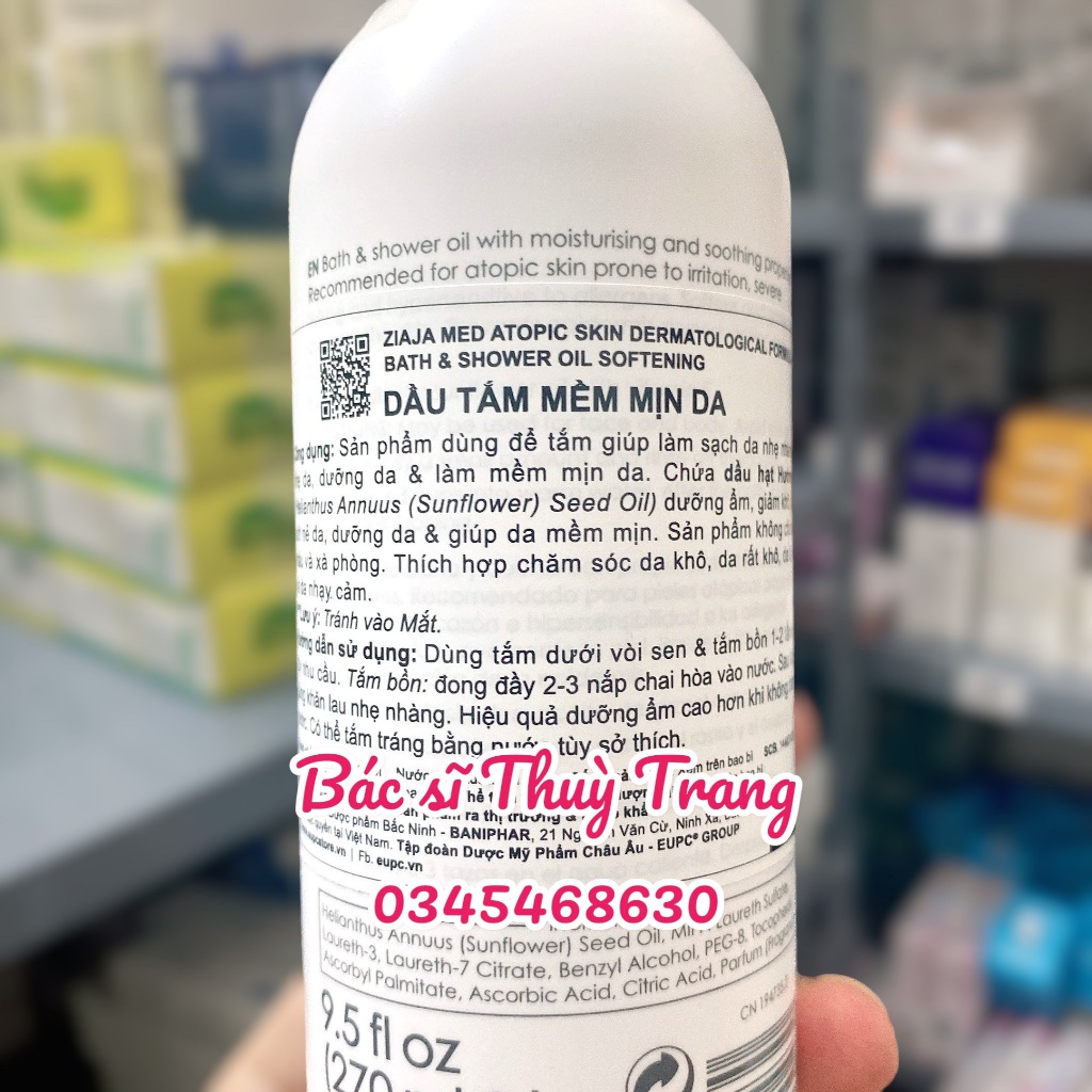 Dầu tắm cho da nhạy cảm, viêm da cơ địa Ziaja Med Atopic Skin Dermatological Formula Bath & Shower Oil Softening - 270ml