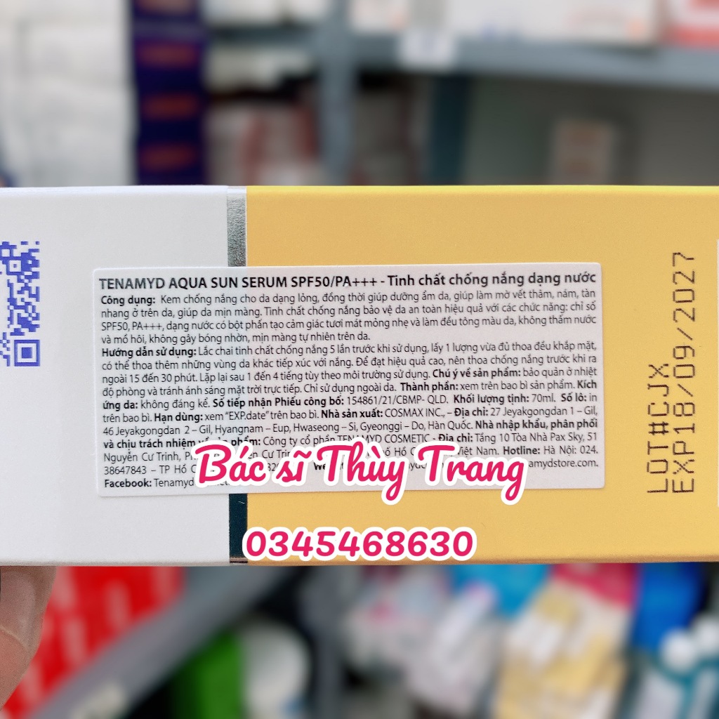 Kem chống nắng dạng nước TENAMYD Aqua Sun Serum SPF 50/PA++ - 70ml