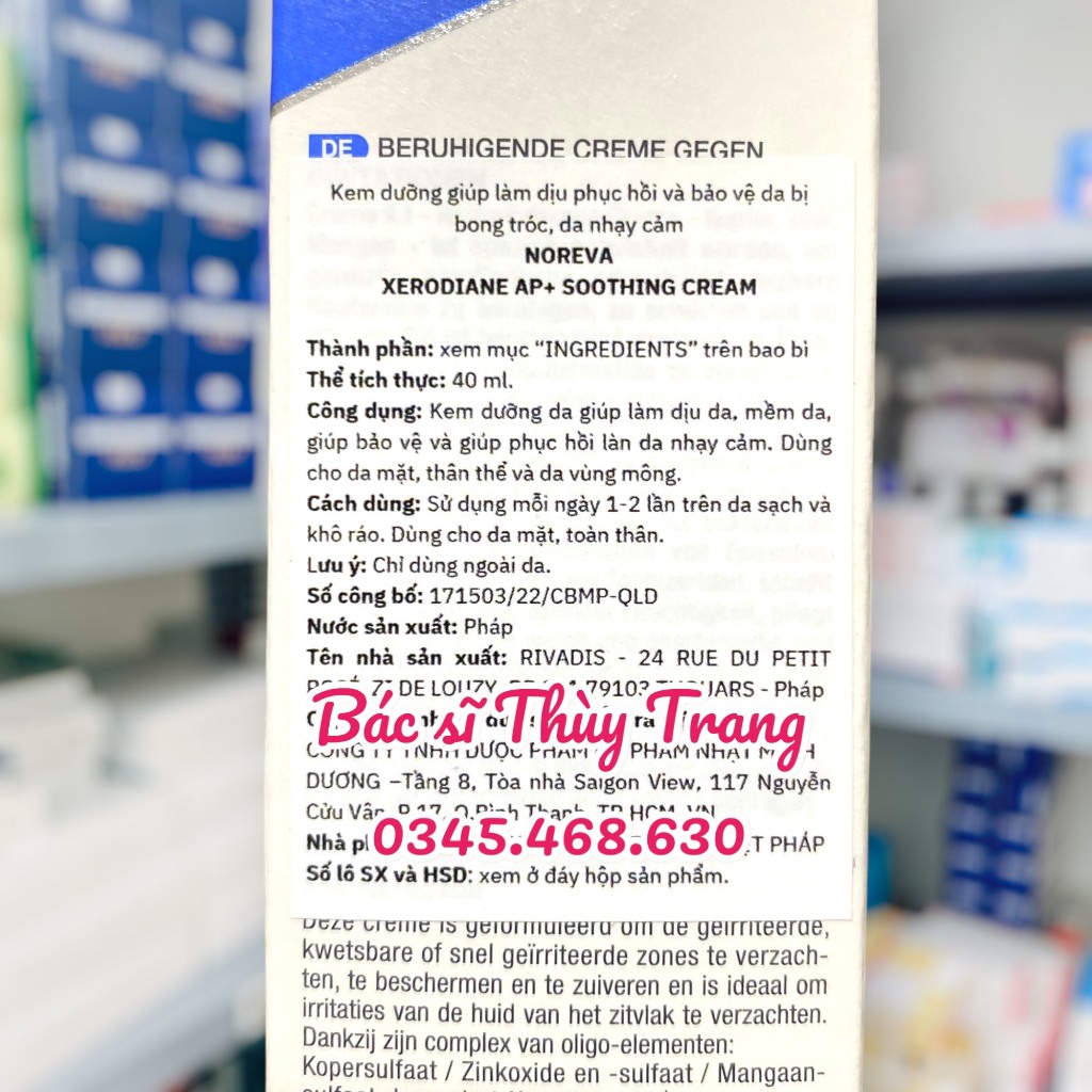 Kem giúp làm dịu phục hồi và bảo vệ da bong tróc, da nhạy cảm NOREVA Xerodiane AP+ Soothing Cream - 40ml