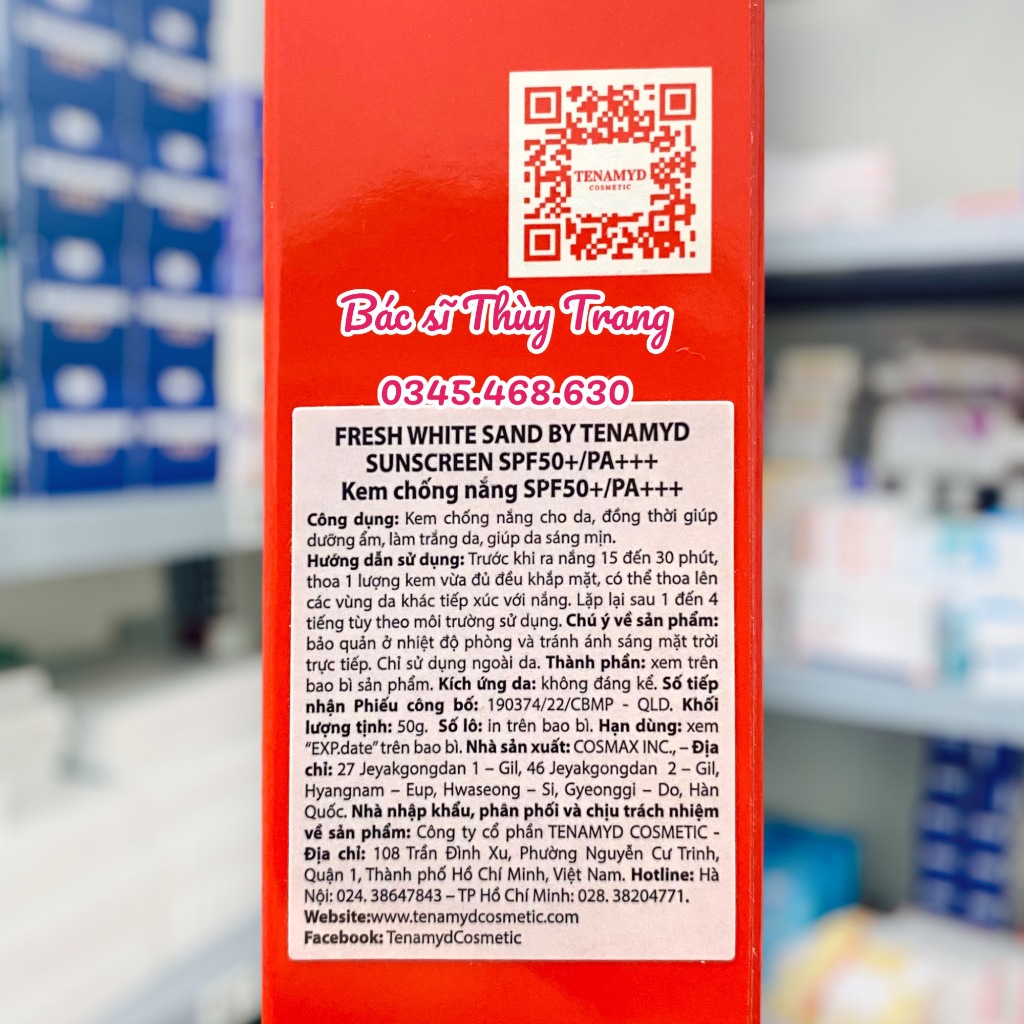 Kem chống nắng và dưỡng trắng da Tenamyd Fresh White Sand SPF50+, PA++++ - tuýp 50g