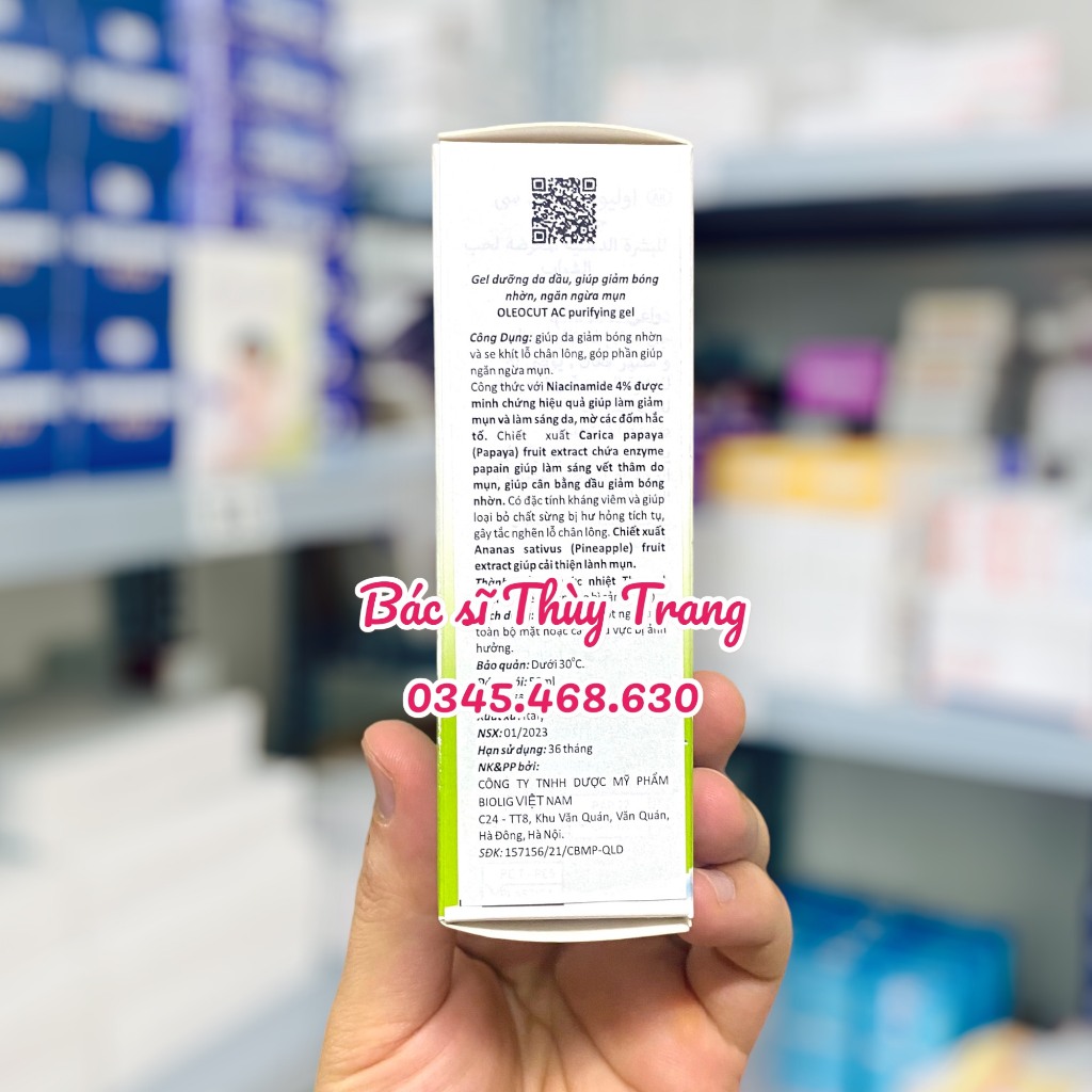 Gel dưỡng da dầu, giúp giảm bóng nhờn giúp ngăn ngừa mụn OLEOCUT AC Purifying Gel -  50ml