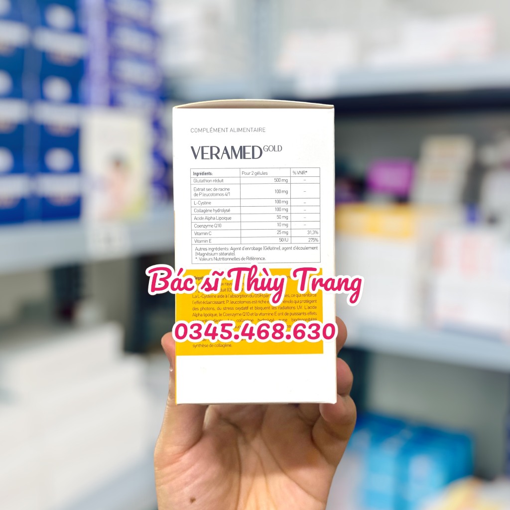 Viên uống chống nắng, sáng da và giảm nám, tàn nhang VERAMED GOLD - hộp 50 viên