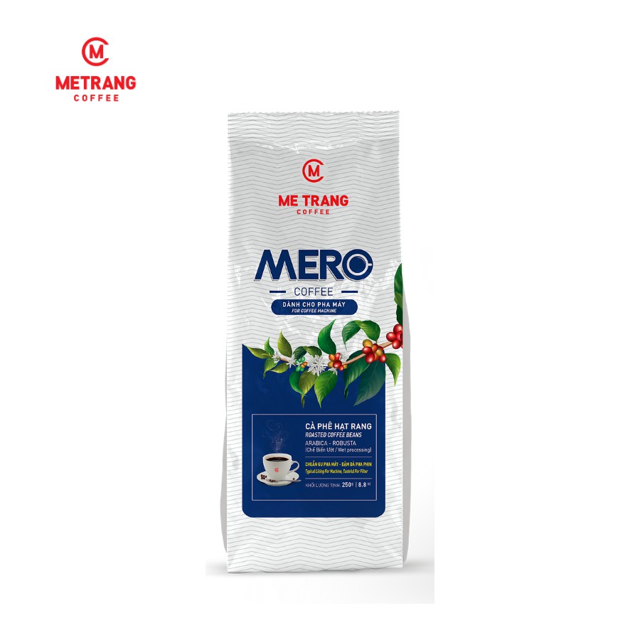 Cà phê hạt rang, cà phê pha máy MERO - Mê Trang, túi hạt cà phê 250g và túi hạt cà phê 500g