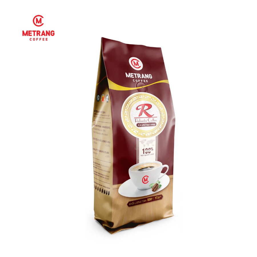Cà phê rang mộc Robusta (R) cafe hạt - Mê Trang, túi 500g hạt rang