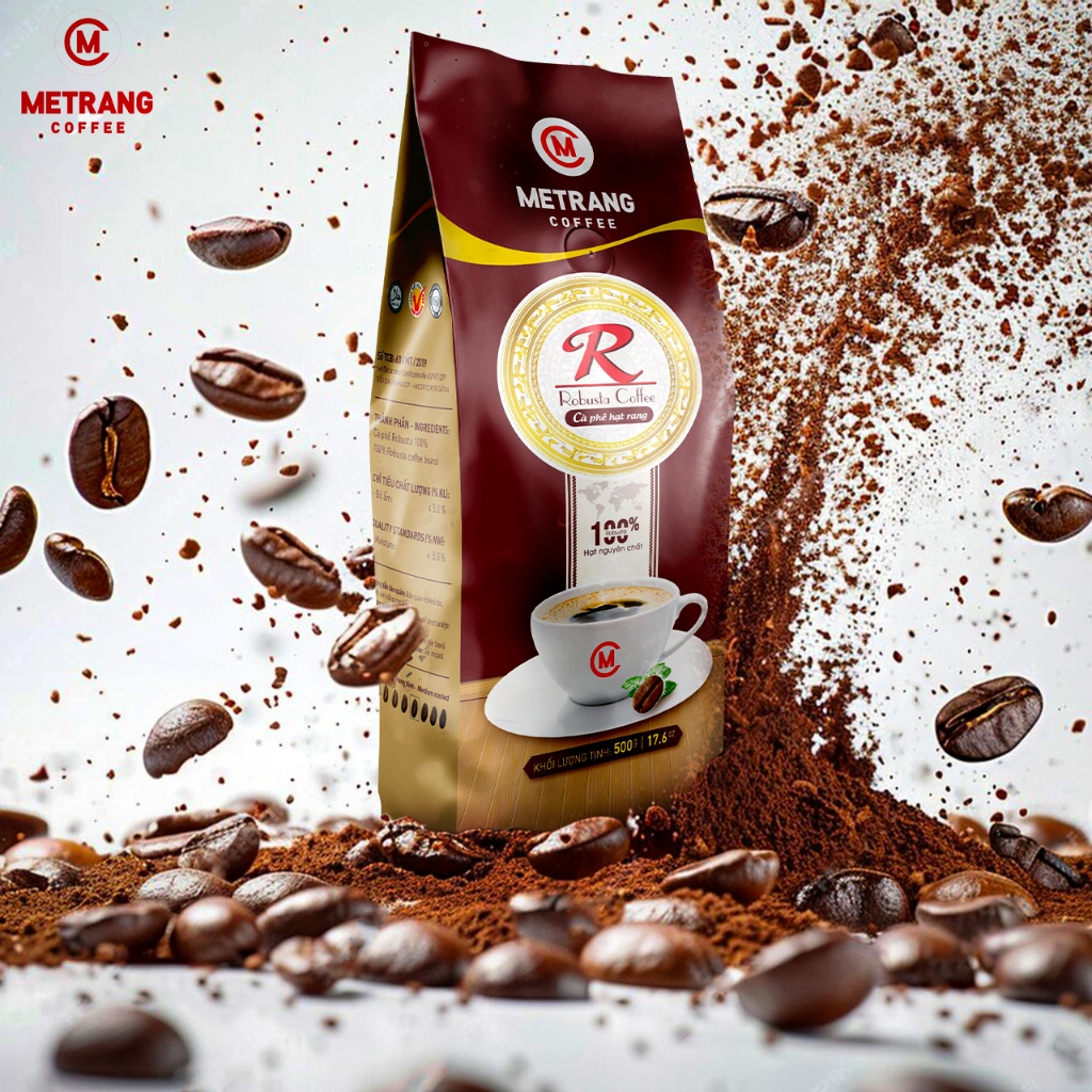 Cà phê rang mộc Robusta (R) cafe hạt - Mê Trang, túi 500g hạt rang