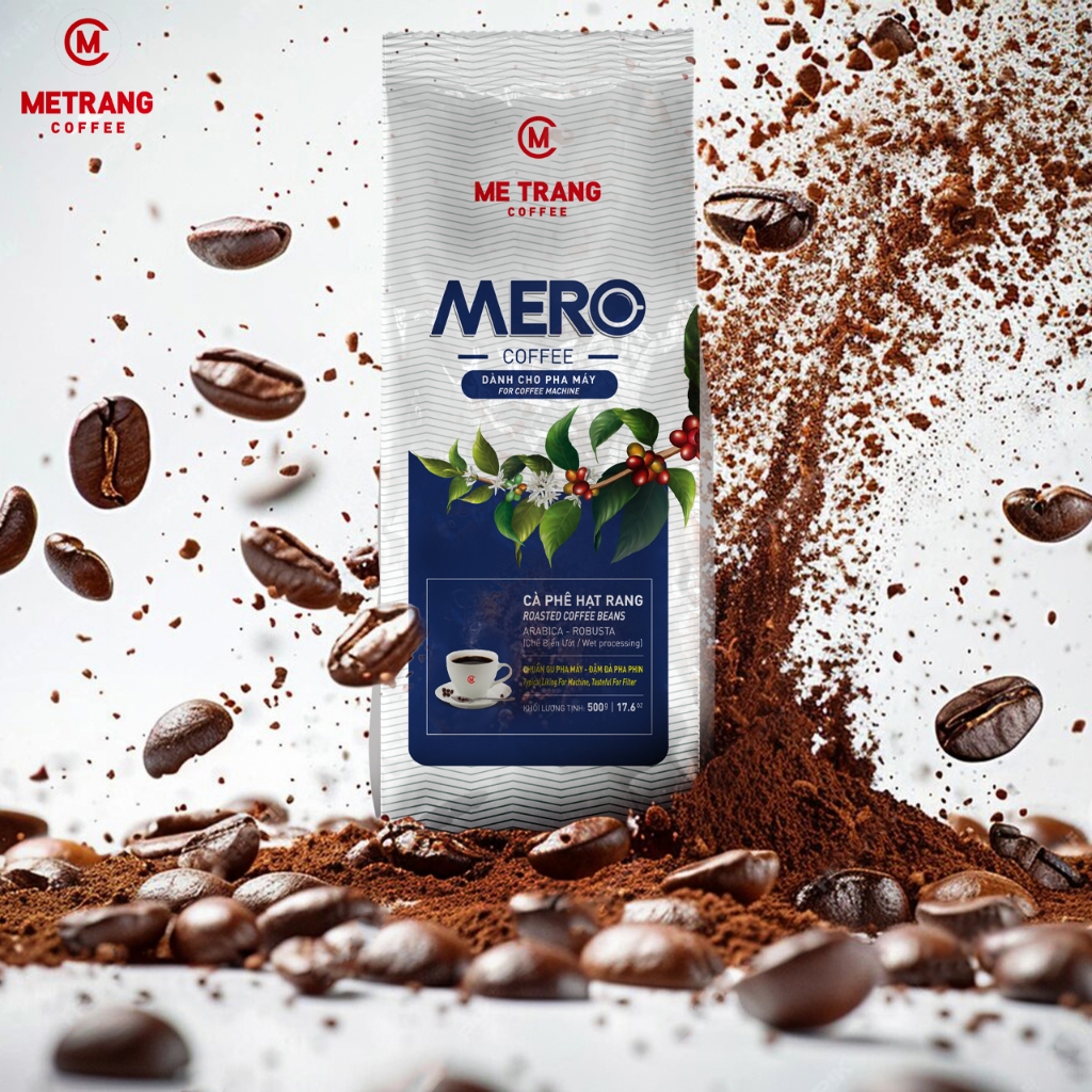 Cà phê hạt rang, cà phê pha máy MERO - Mê Trang, túi hạt cà phê 250g và túi hạt cà phê 500g