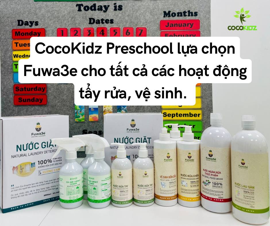 CocoKidz Preschool sử dụng toàn bộ sản phẩm làm sạch từ enzyme sinh học của Fuwa3e CocoKidz Preschool sử dụng toàn bộ sản phẩm làm sạch từ enzyme sinh học của Fuwa3e