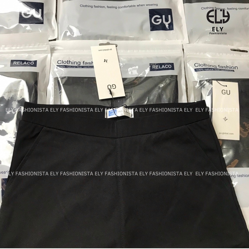 Quần legging nữ lửng ELY nâng mông GU chất umi hàn cao cấp quần ngố mặc nhà dáng ôm bó lưng cao tập gym yoga ELY220