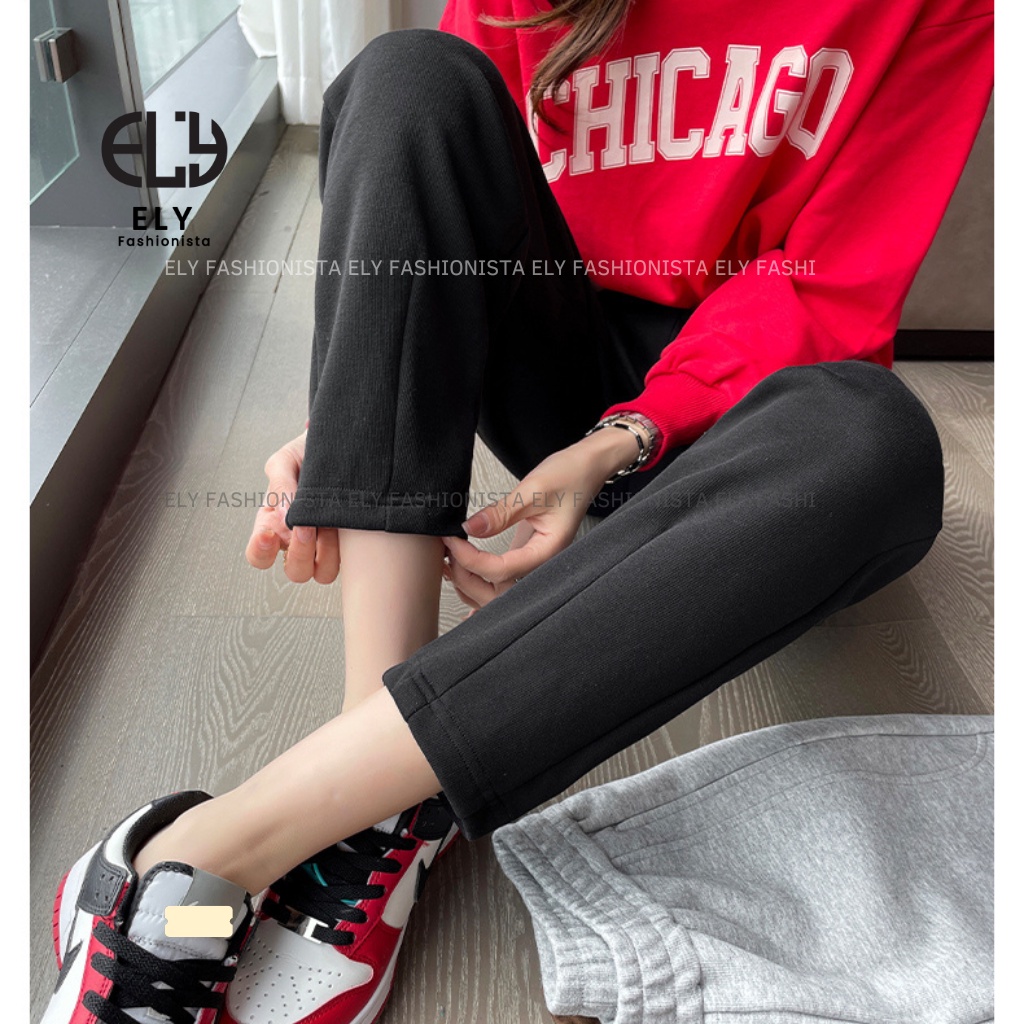 Quần baggy nữ chất mỳ nỉ dày cao cấp ống rộng bom gấu cạp chun lưng cao  lựa chọn hàng đầu cho mùa đông năm nay ELY232