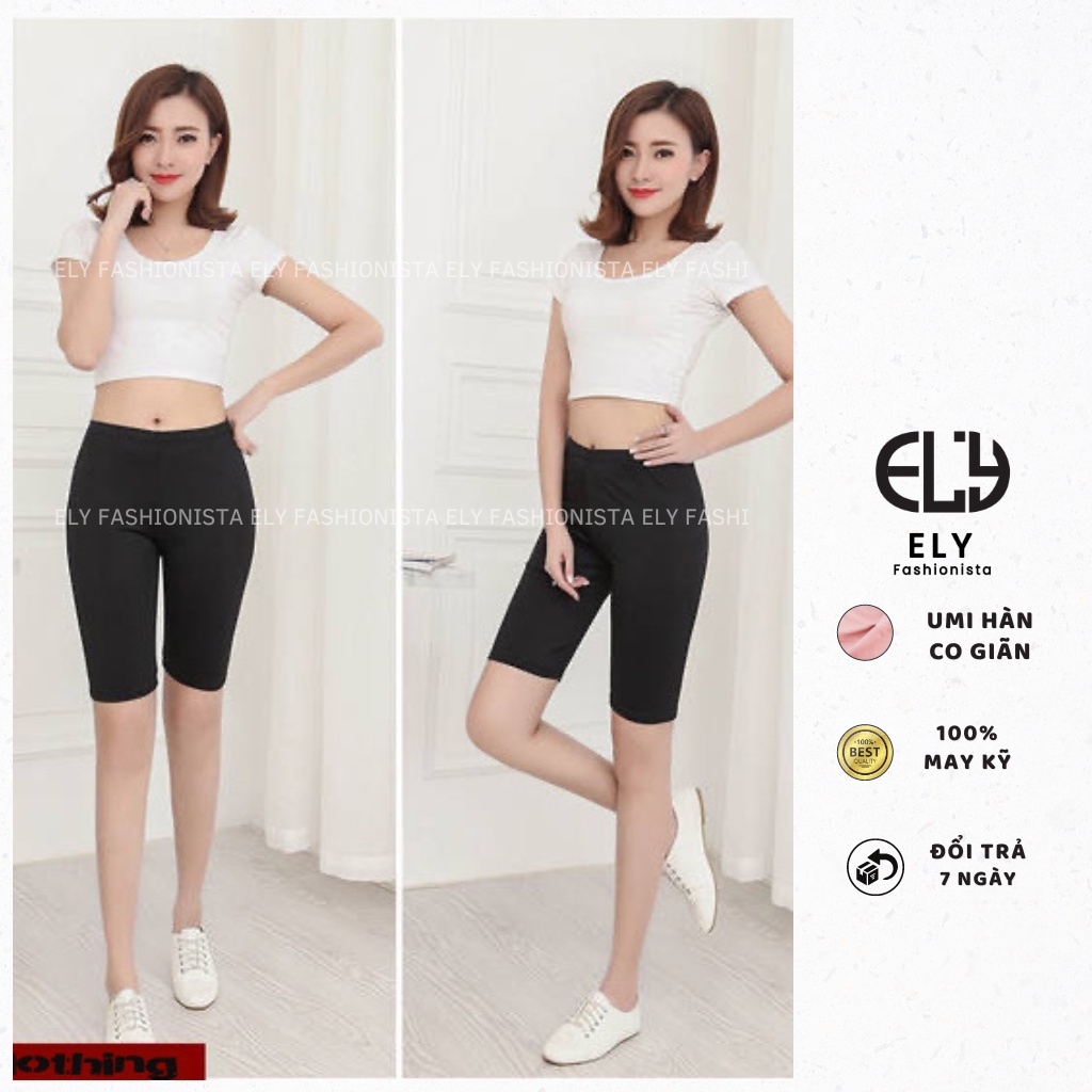 Quần legging nữ lửng ELY nâng mông GU chất umi hàn cao cấp quần ngố mặc nhà dáng ôm bó lưng cao tập gym yoga ELY220