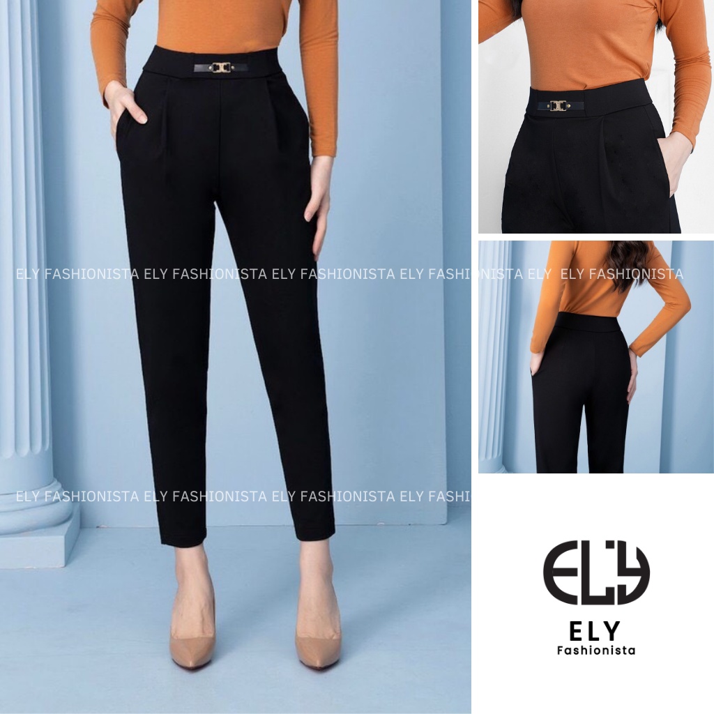 Quần baggy nữ lưng cao dài tôn dáng phối nơ cạp chun cao cấp, quần tây baggy nữ cạp cao đi học đi làm sang chảnh ELY213