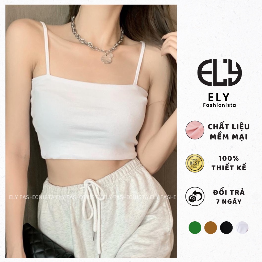 Áo hai dây croptop ELY nữ dáng ôm chiết eo không đệm vải cotton tank top co giãn tốt thoáng mát  freesize ELY223..