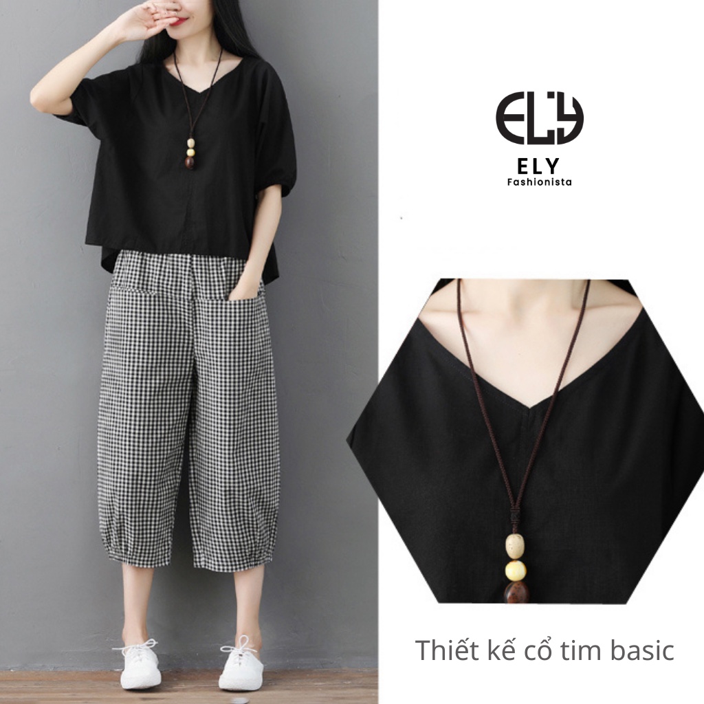 Sét đồ bộ nữ Bomber caro mặc nhà áo chất thô đũi tay lỡ quần kẻ caro chất thô  cao cấp ống suông năng động  ELY003