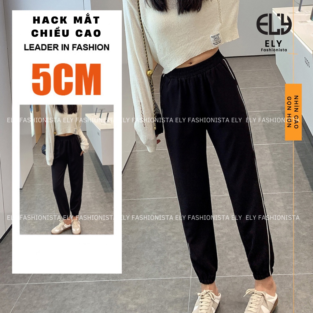 Quần jogger nữ trơn cạp chun chất Mỳ Hàn Cao Cấp ELY viền ly đứng dáng nổi bật phong cách thể thao ELY216