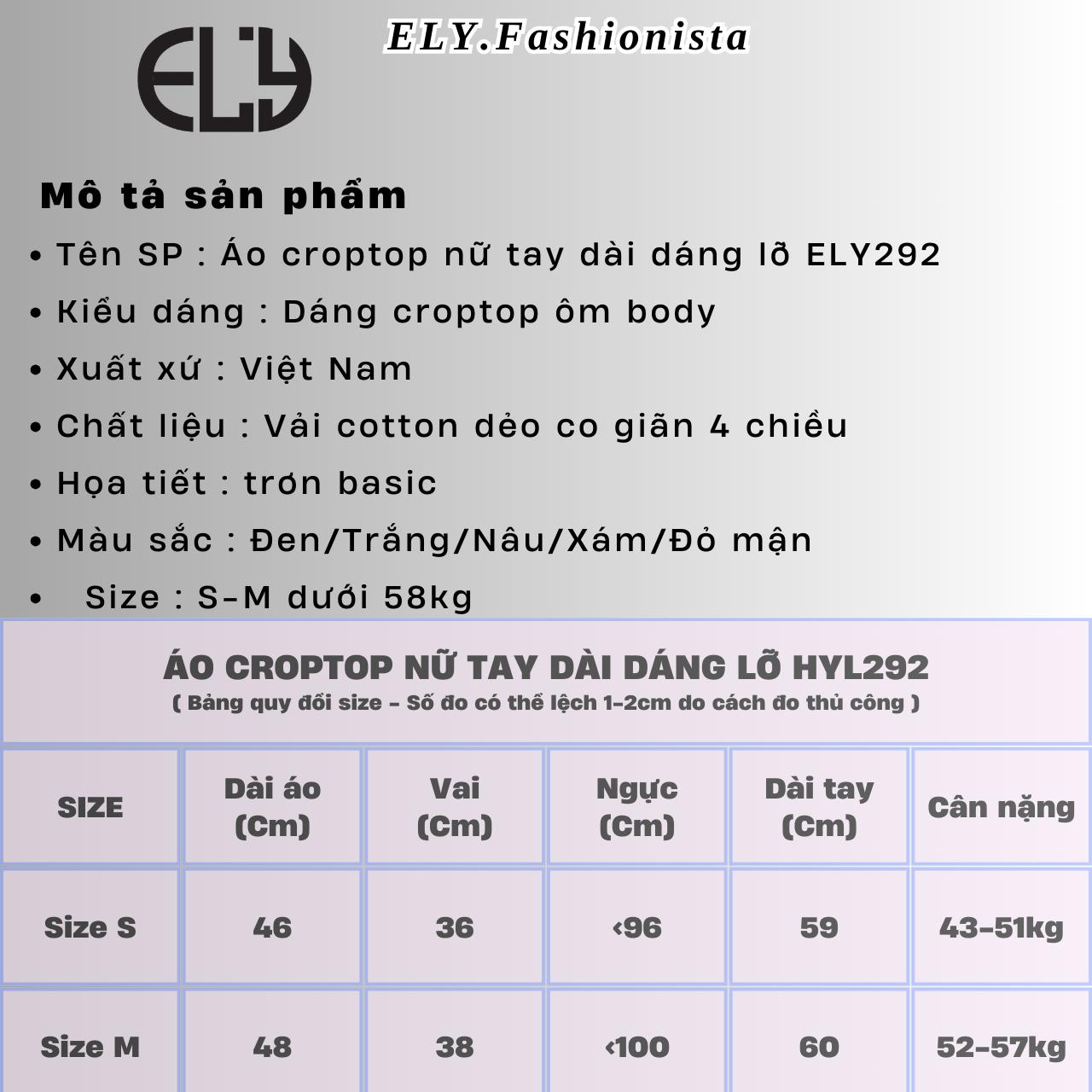 Áo croptop nữ tay dài cổ tròn vải thun coton co giãn 4 chiều kiểu basic dáng ôm body màu đen đẹp ELY278