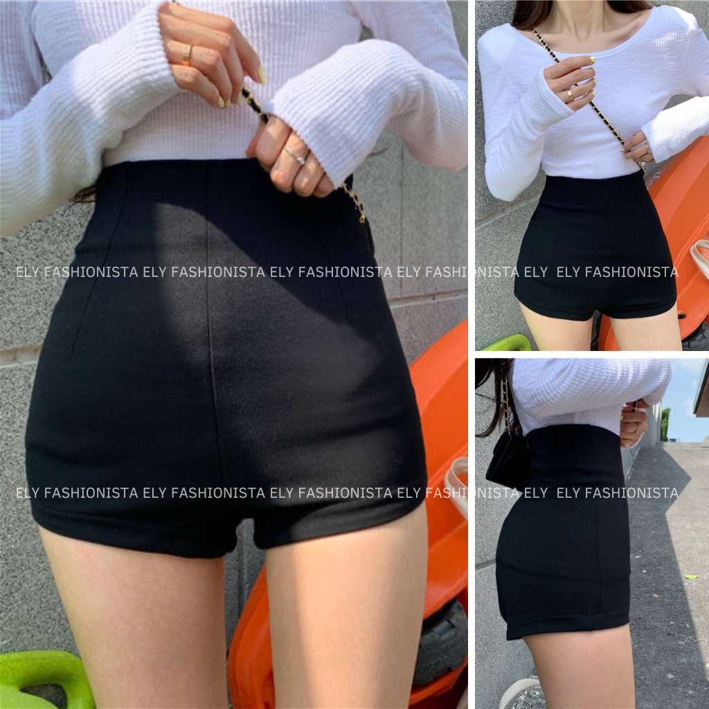 Quần short nữ ELY cạp cao chất umi hàn cao cấp co giãn tốt khóa giọt lệ sau tôn dáng phong cách trẻ trung cá tính ELY222