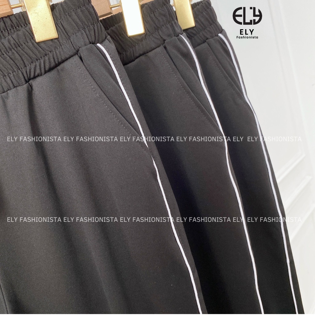 Quần jogger nữ trơn cạp chun chất Mỳ Hàn Cao Cấp ELY viền ly đứng dáng nổi bật phong cách thể thao ELY216