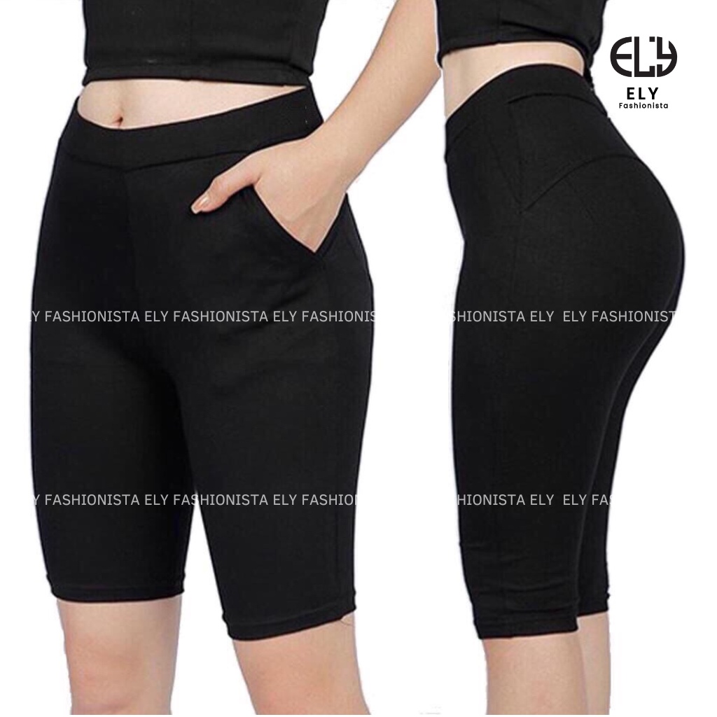 Quần legging nữ lửng ELY nâng mông GU chất umi hàn cao cấp quần ngố mặc nhà dáng ôm bó lưng cao tập gym yoga ELY220