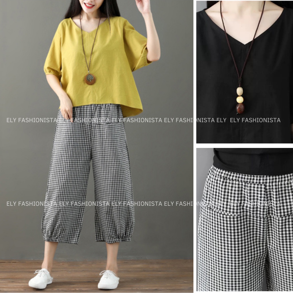 Sét đồ bộ nữ Bomber caro mặc nhà áo chất thô đũi tay lỡ quần kẻ caro chất thô  cao cấp ống suông năng động  ELY003