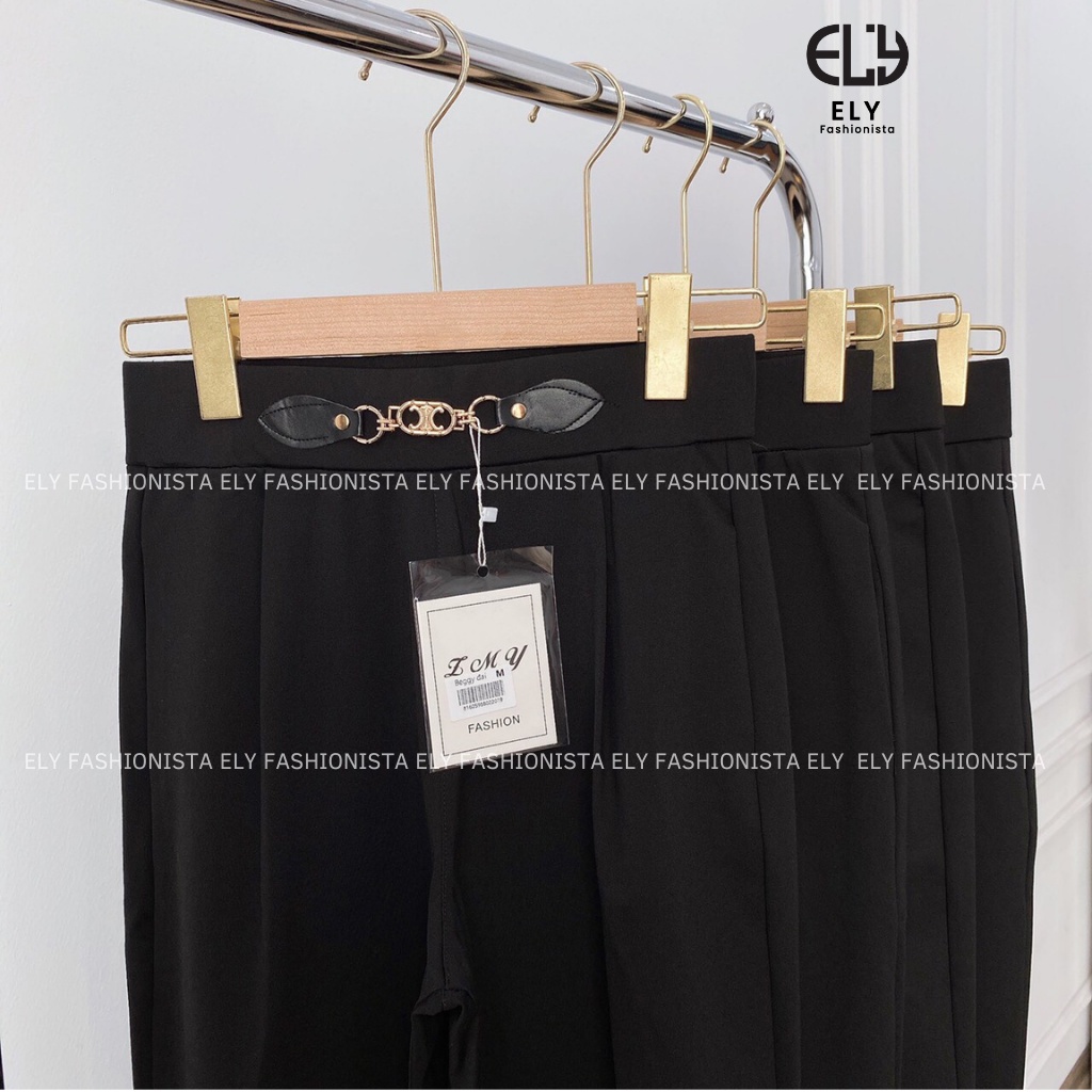 Quần baggy nữ lưng cao dài tôn dáng phối nơ cạp chun cao cấp, quần tây baggy nữ cạp cao đi học đi làm sang chảnh ELY213