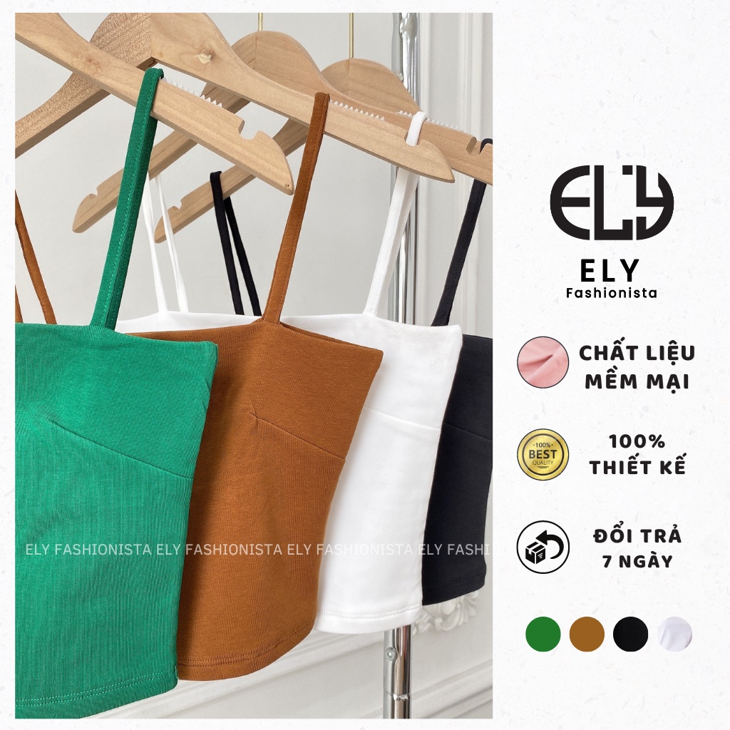Áo hai dây croptop ELY nữ dáng ôm chiết eo không đệm vải cotton tank top co giãn tốt thoáng mát  freesize ELY223..