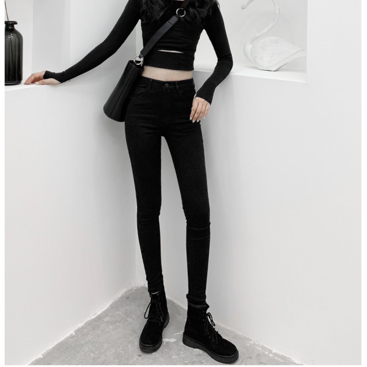 Quần tregging nữ cạp cao  dáng dài ôm bó legging chất vải UMI hàn cao cấp ko bai, không xù, không cắn chỉ chất ELY208